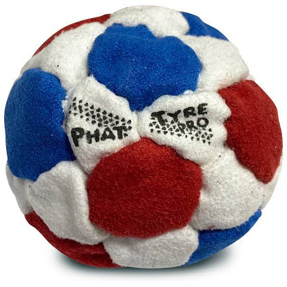 Phat Tyre Pro footbag close-up showing durable hand-sewn 32-panel design